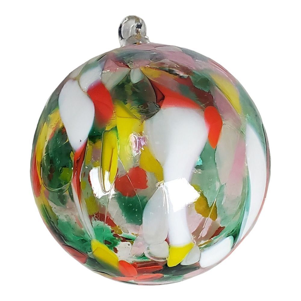Glass Blown Ornament Christmas Tree Round Clear Red Green Decor Poland Handmade - Picture 6 of 9
